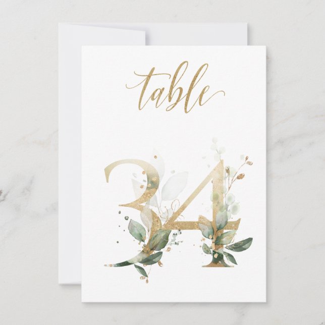 Invitation Aquarelle Feuillage vert et or, numéro de tableau  (Devant)