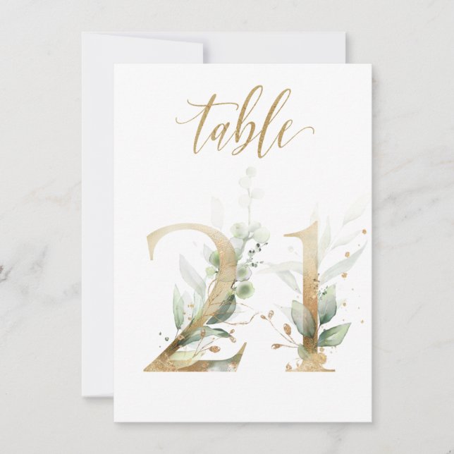 Invitation Aquarelle Feuillage vert et or, numéro de tableau  (Devant)