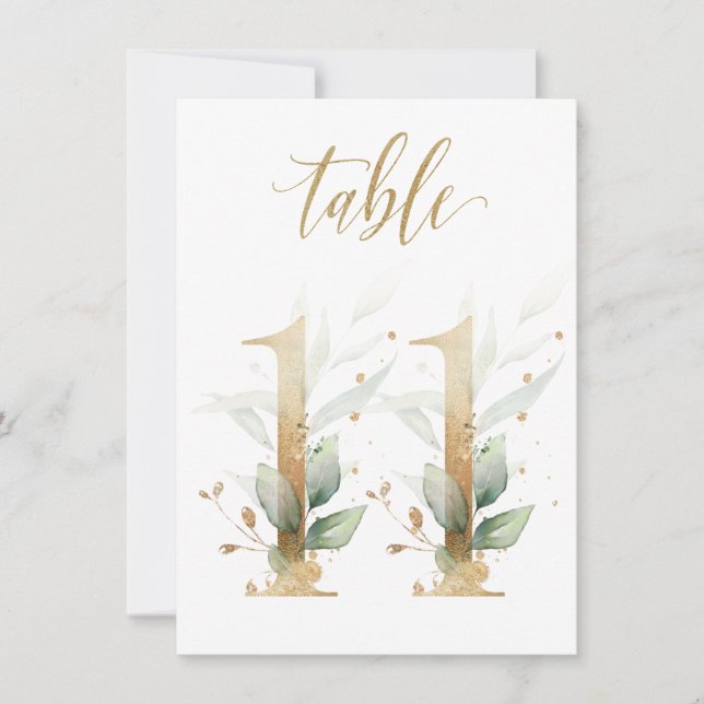 Invitation Aquarelle Feuillage vert et or, tableau 11 (Devant)