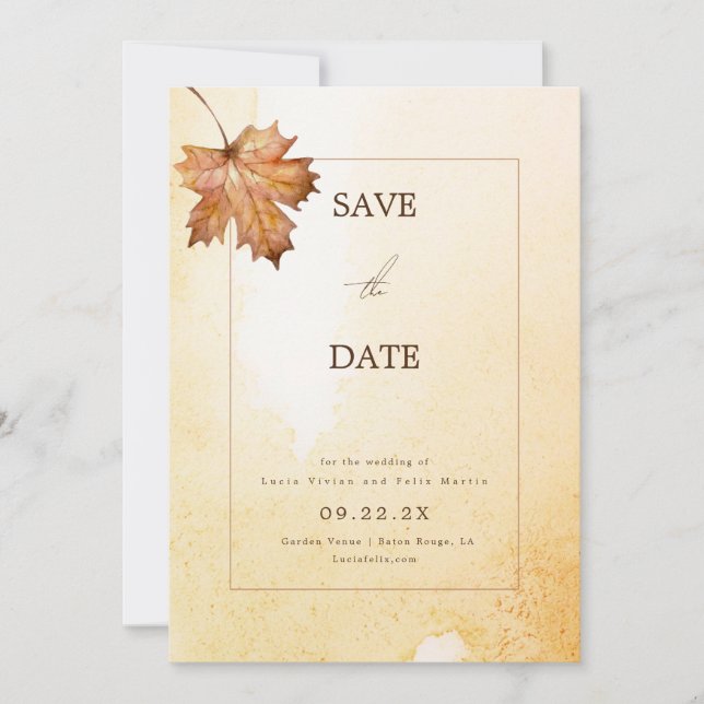 Invitation Aquarelle Feuille d'érable d'automne Enregistrer l (Devant)