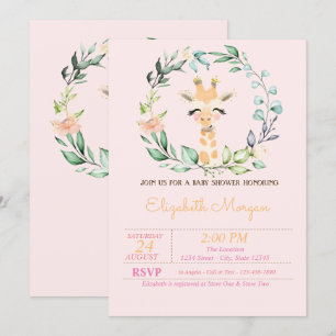 Invitation Aquarelle Feuille Fleur Baby Baby shower Giraffe 