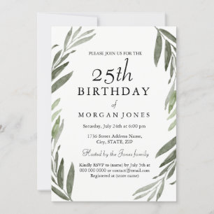 Invitation Aquarelle Feuille verte 25e anniversaire Invitatio