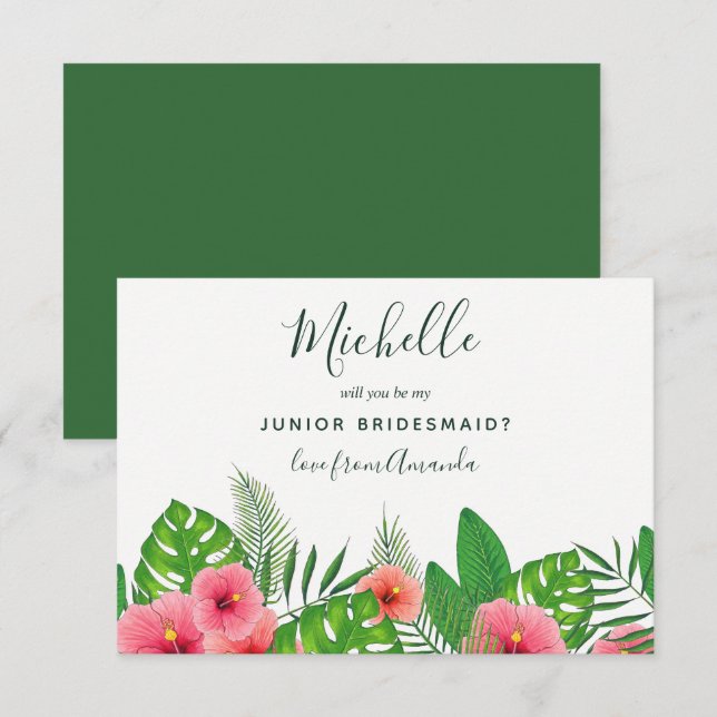 Invitation Aquarelle Feuilles tropicaux Soyez Ma Jeune Servan (Devant / Derrière)