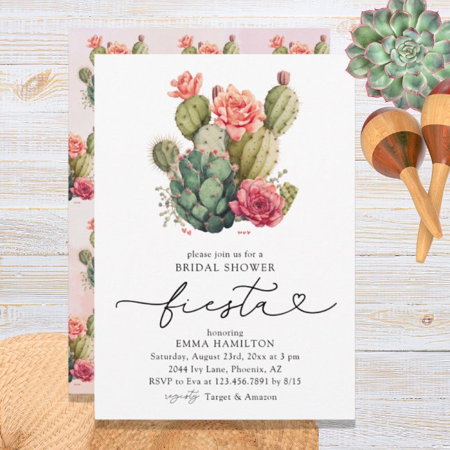 Invitation Aquarelle Fiesta Cactus Fête des mariées florale (Créateur téléchargé)
