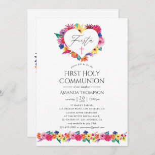 Invitation Aquarelle Fiesta Florale Première communion sainte