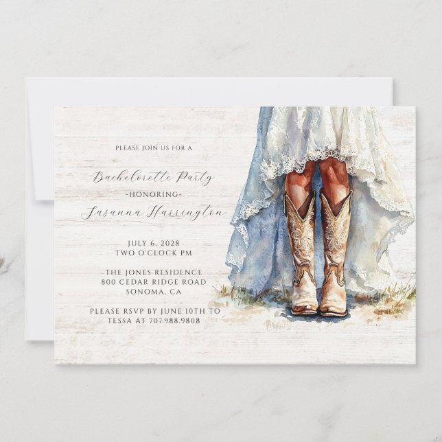 Invitation Aquarelle fille mariée Boots Bachelorette Party (Devant)