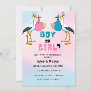Invitation Aquarelle Fille ou Garçon Fête de Révélation de ge