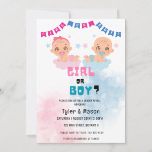 Invitation Aquarelle Fille ou Garçon Fête de Révélation de ge