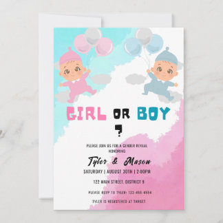 Invitation Aquarelle Fille ou Garçon Fête de Révélation de ge