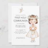 Aquarelle fille première sainte communion blanc