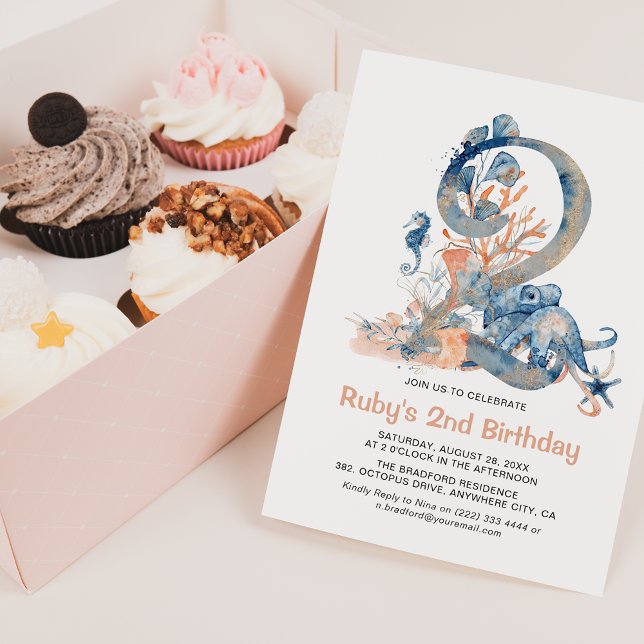 Invitation Aquarelle fille sous la mer 2e anniversaire (Créateur téléchargé)