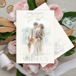Invitation Aquarelle fine art gris floral Mariage photo Inv