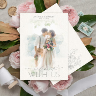 Invitation Aquarelle fine art gris floral Mariage photo Inv