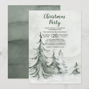 Invitation Aquarelle Fir Trees hiver, Noël