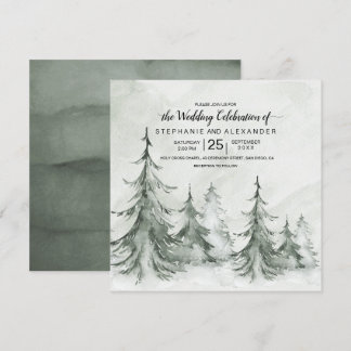 Invitation Aquarelle Fir Trees Mariage d'hiver