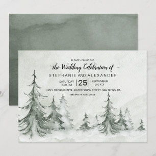 Invitation Aquarelle Fir Trees Mariage d'hiver