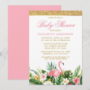 Invitation Aquarelle Flamant rose tropicale Parties scintilla