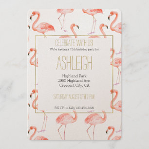 Invitation Aquarelle Flamants roses roses