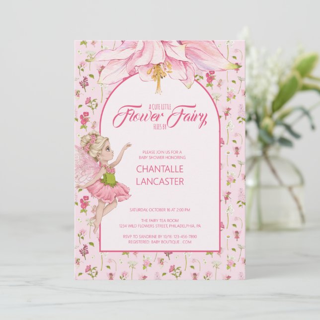 Invitation Aquarelle Fleur Baby shower (Debout devant)