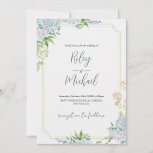 Invitation Aquarelle Fleur Bleue Rustique & Botanique