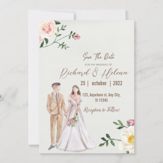 Invitation aquarelle fleur d'automne et palmier Mariage flora