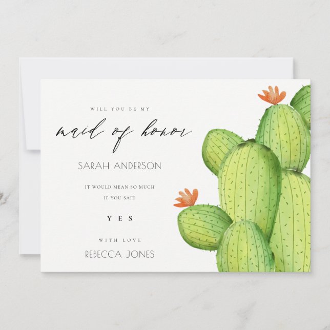 INVITATION AQUARELLE FLEUR DE CACTUS DU DÉSERT DEMOISELLE D'H (Devant)