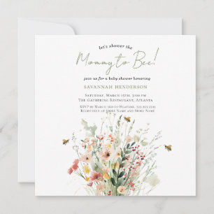 Invitation Aquarelle Fleur sauvage de maman à Bee Baby shower