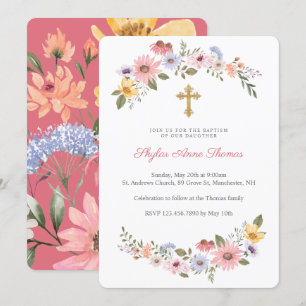 Invitation Aquarelle Fleur sauvage Floral Wreath Baptême