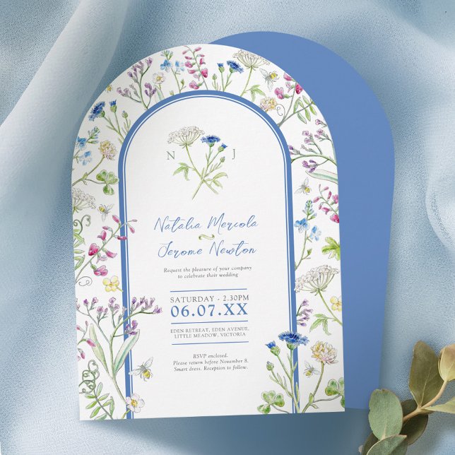 Invitation aquarelle fleur sauvage florale art arche bleue ma (Créateur téléchargé)