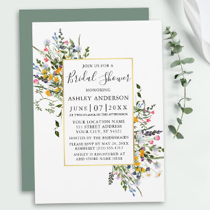 Invitation Aquarelle Fleur sauvage Gold Sage Douche verte
