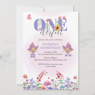 Invitation Aquarelle Fleur sauvage Onederful Butterfly Annive