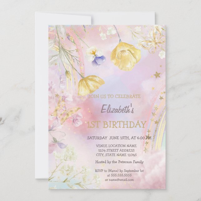 Invitation Aquarelle Fleur sauvage Rainbow Anniversaire (Devant)