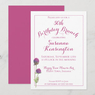 Invitation Aquarelle Fleur sauvage rose Floral Anniversaire B