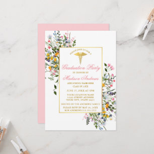Invitation Aquarelle Fleur sauvage Rose Gold Nurse Graduation