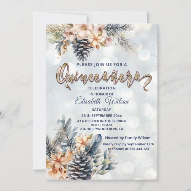 Invitation Aquarelle fleurie bokee moderne hiver (Devant)