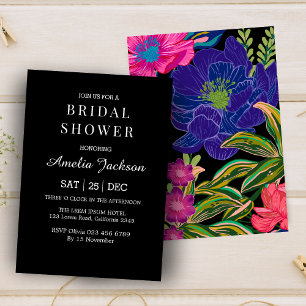 Invitation Aquarelle fleurie botanique noire douche nuptiale