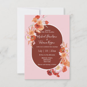 Invitation aquarelle fleurie marron rose design mariage