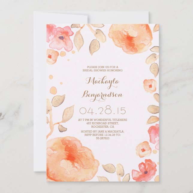 Invitation aquarelle fleurie moderne douche nuptiale (Devant)