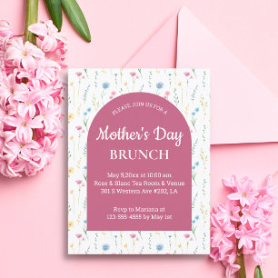 Invitation aquarelle fleurie rose arc mères brunch du jour