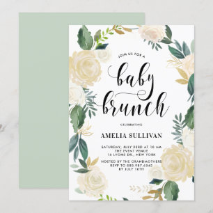 Invitation Aquarelle Fleurs avec Parties scintillant Baby sho
