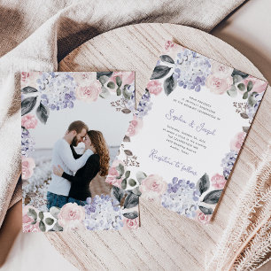 Invitation Aquarelle Fleurs avec votre photo MARIAGE