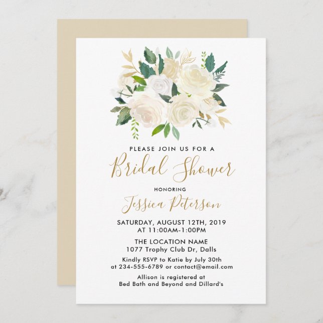 Invitation Aquarelle Fleurs blanches nuptialeInvitations de d (Devant / Derrière)