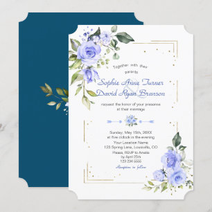 Invitation Aquarelle Fleurs Bleues Mariage Parties scintillan