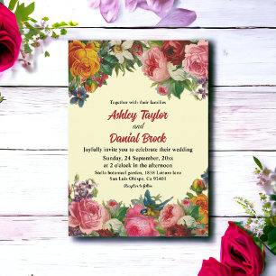 Invitation Aquarelle Fleurs colorées Mariage Floral rustique