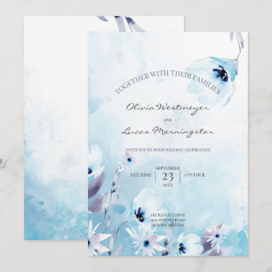 Invitation Aquarelle Fleurs d'anémones bleu glace