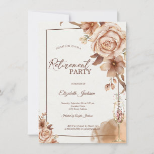 Invitation Aquarelle Fleurs d'automne Champagne Retraite