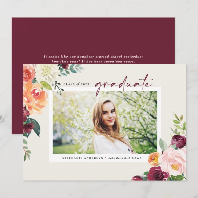Invitation Aquarelle Fleurs d'automne Diplôme photo (Devant / Derrière)