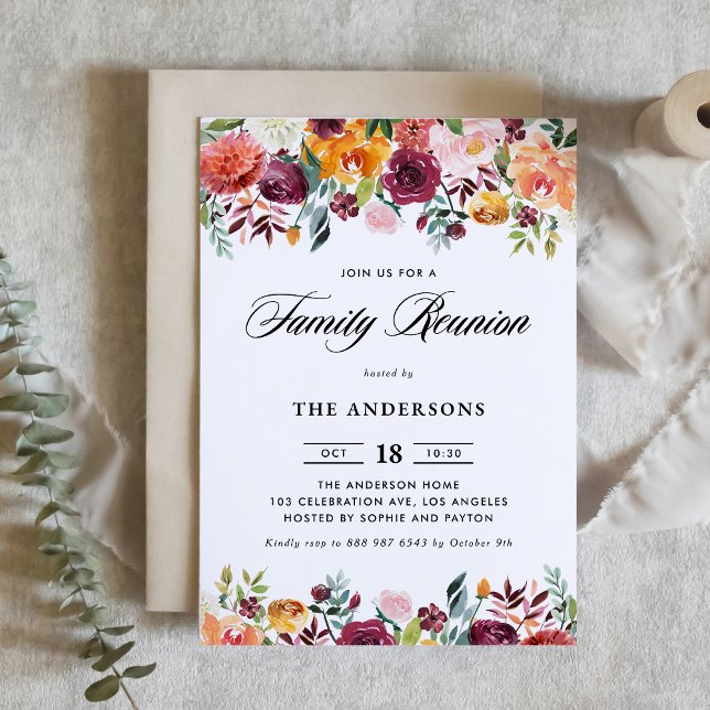 Invitation Aquarelle Fleurs d'automne Garland Famille Réunion (Créateur téléchargé)