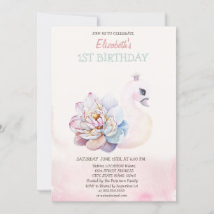 Invitation Aquarelle Fleurs de cygne mignonnes Anniversaire