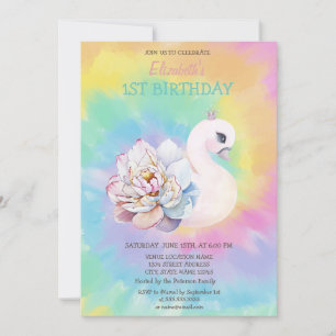 Invitation Aquarelle Fleurs de cygne Tie Dye Anniversaire